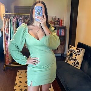 Kendall & Kylie Green Long Puff Sleeve Mini Dress